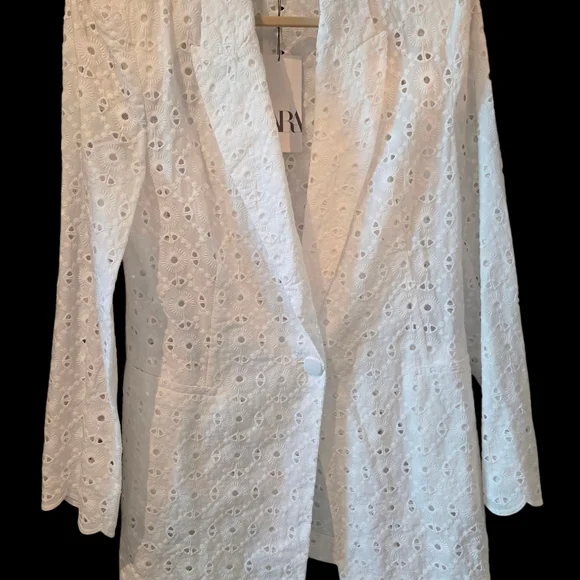 NWT Zara White Eyelet Blazer XL - Picture 5 of 6